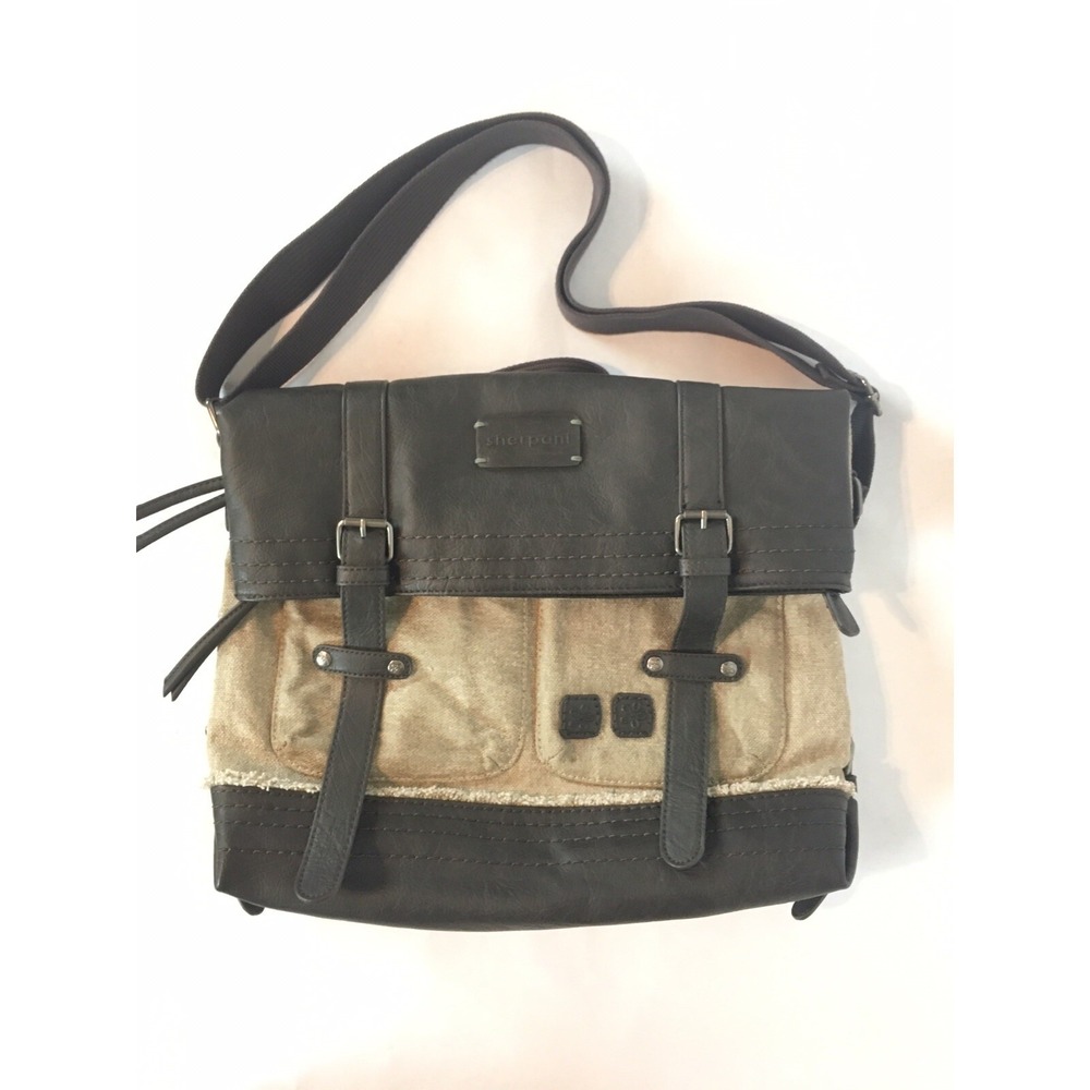 Sherpani Petra Womens Large Tan with Brown Trim Convertible Messenger Bag